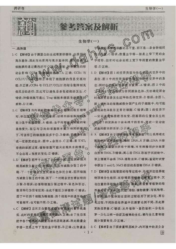 生物Q衡水金卷先享题2025调研卷答案